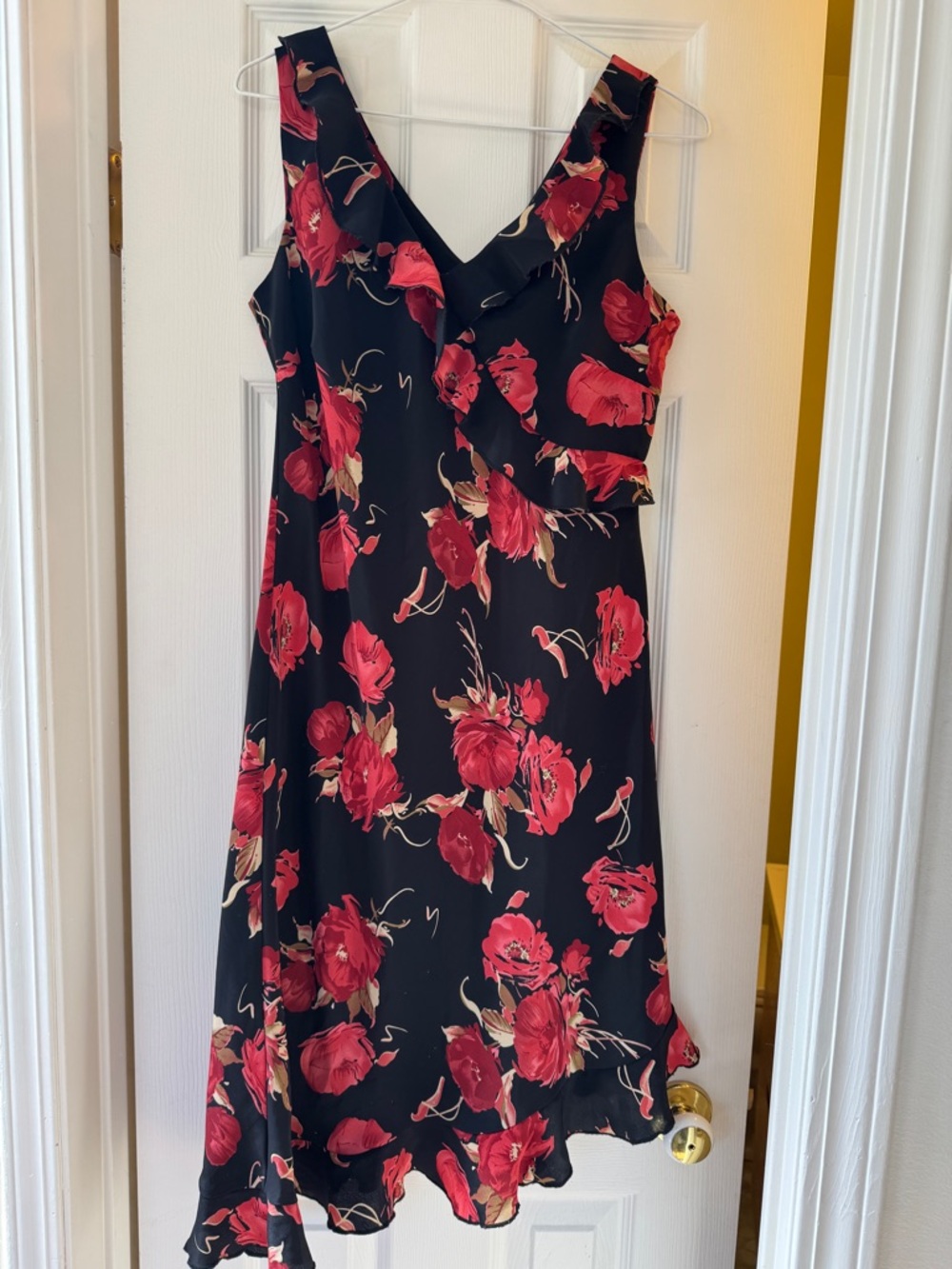 Jessica Black Midi Dress with Red Floral Print